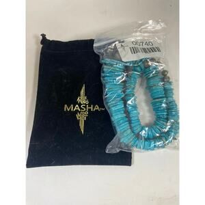 Masha Blue Turquoise Nugget Navajo Pearls Sterling Silver Necklace 20"